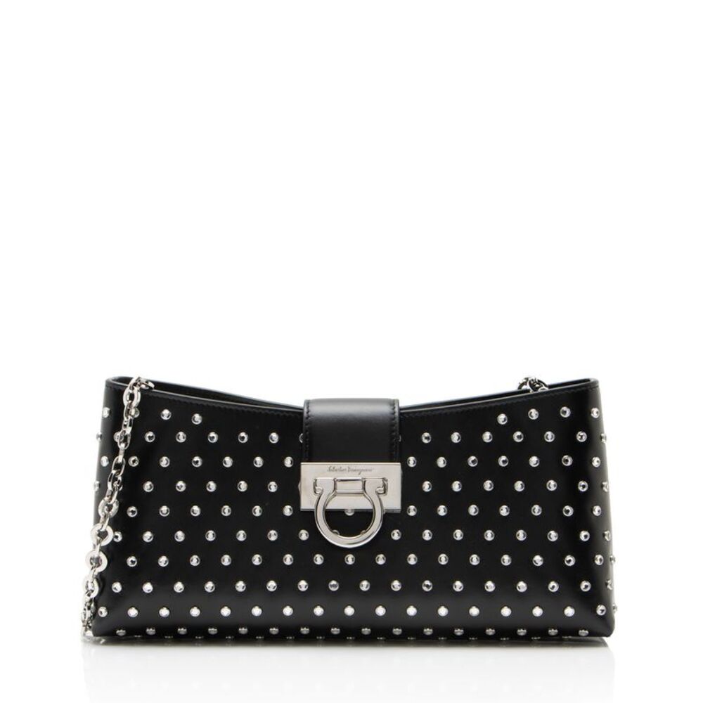 Ferragamo Leather Crystal Trifolio Chain Shoulder Bag